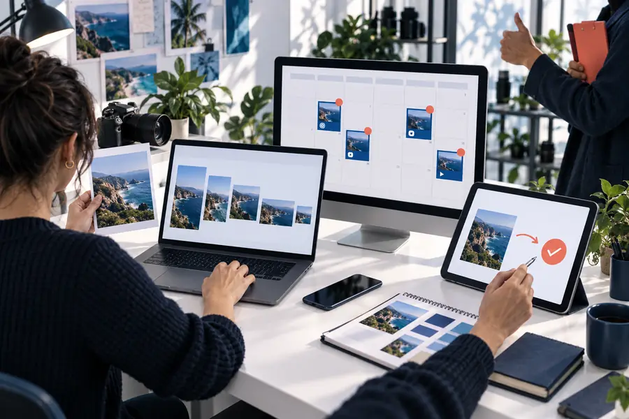 Organisierter Workflow für die Veröffentlichung in sozialen Medien mit einer klaren Abfolge