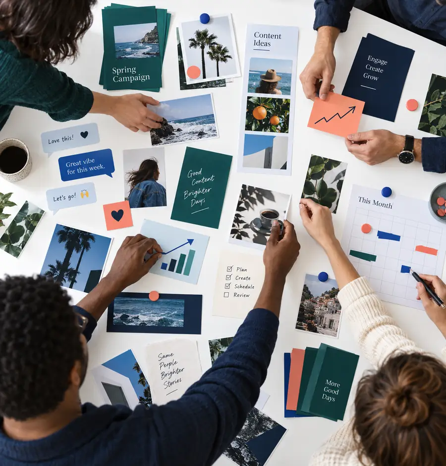 Scattered social media tasks represented in a single-page visual
