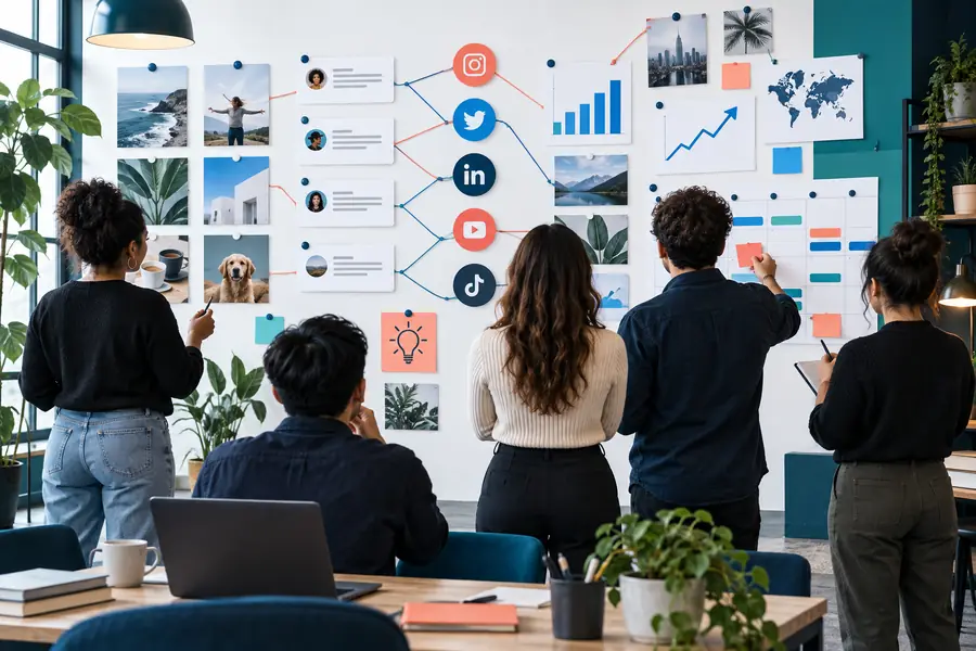 Organized social media planning and monitoring workspace